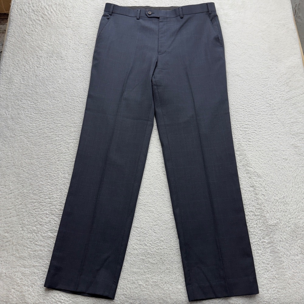 Lauren Ralph Lauren Mens 36x32 Wool Dress Pants Gray‎ Blue Windowpane Plaid 8640